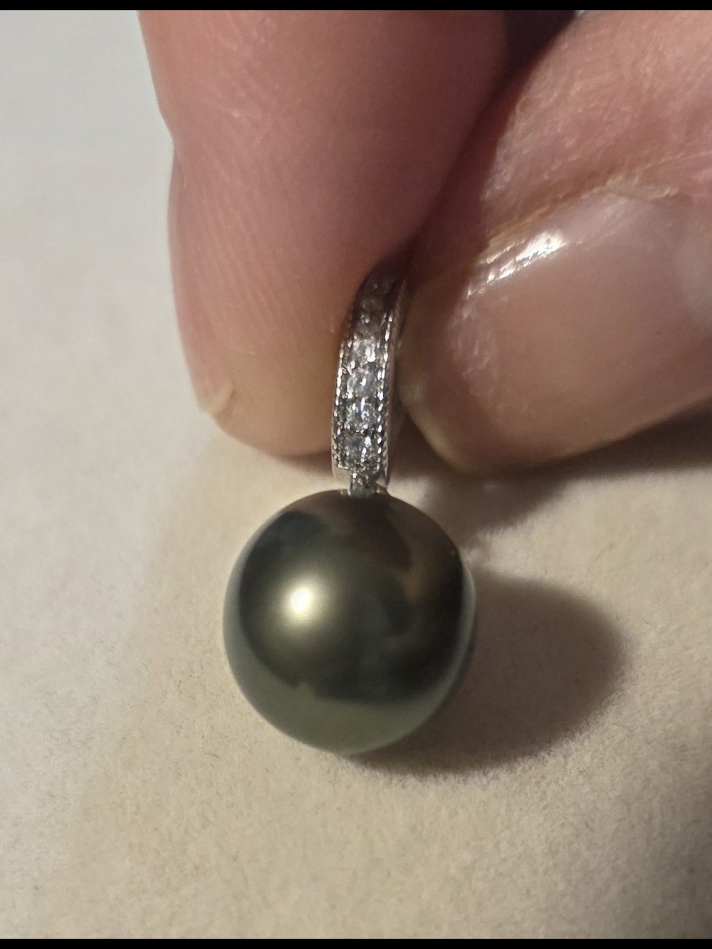 Elegant Black Tahitian Pearl Pendant with Pavé Sterling Silver Bail